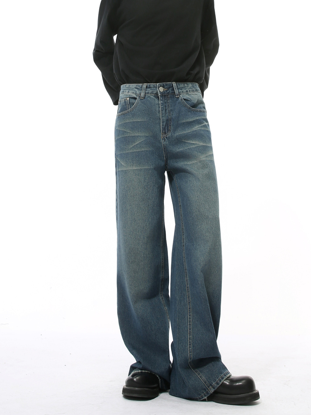 MTLCLOTHES Hombres| Nuevos productos de invierno estadounidenses de lavado de agua vibe piernas anchas rectas de limpieza jeans blancos