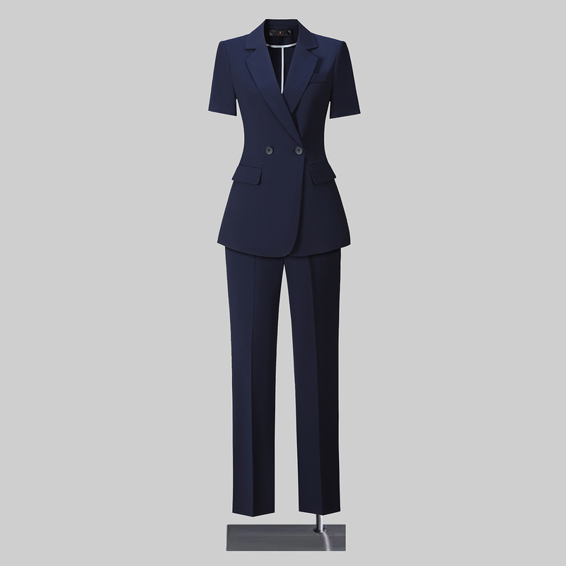 Blue Suit Set for Women, Summer Thin Short-Sleeve Professional Formal Wear, Elegant Office Manager Suit, Jewelry Store Work Uniform Blue Suit Set for Women, Summer Thin Short-Sleeve Professional Formal Wear, Elegant Office Manager Suit, Jewelry Store Work Uniform