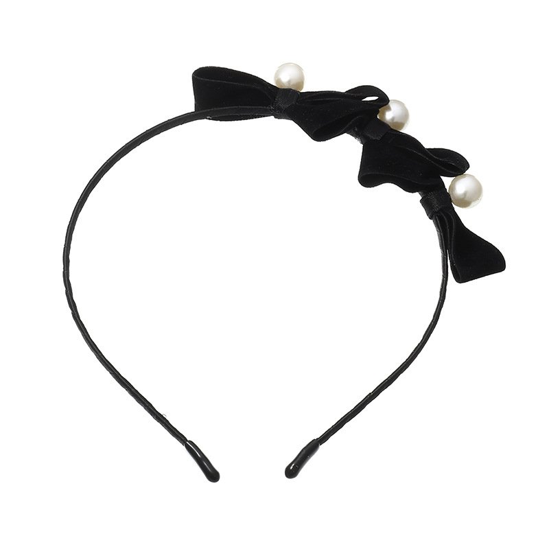 Black Velvet Bow Pearl Headband display picture 6