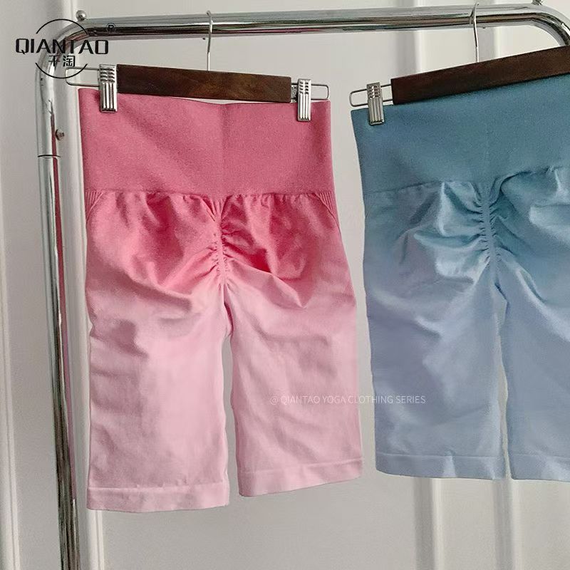 Verano delgado pantalón de calzada de cintura alta elástica corren los pantalones de gimnasio de alta cintura de miel de melocotón teñido ajustado pantalones teñidos