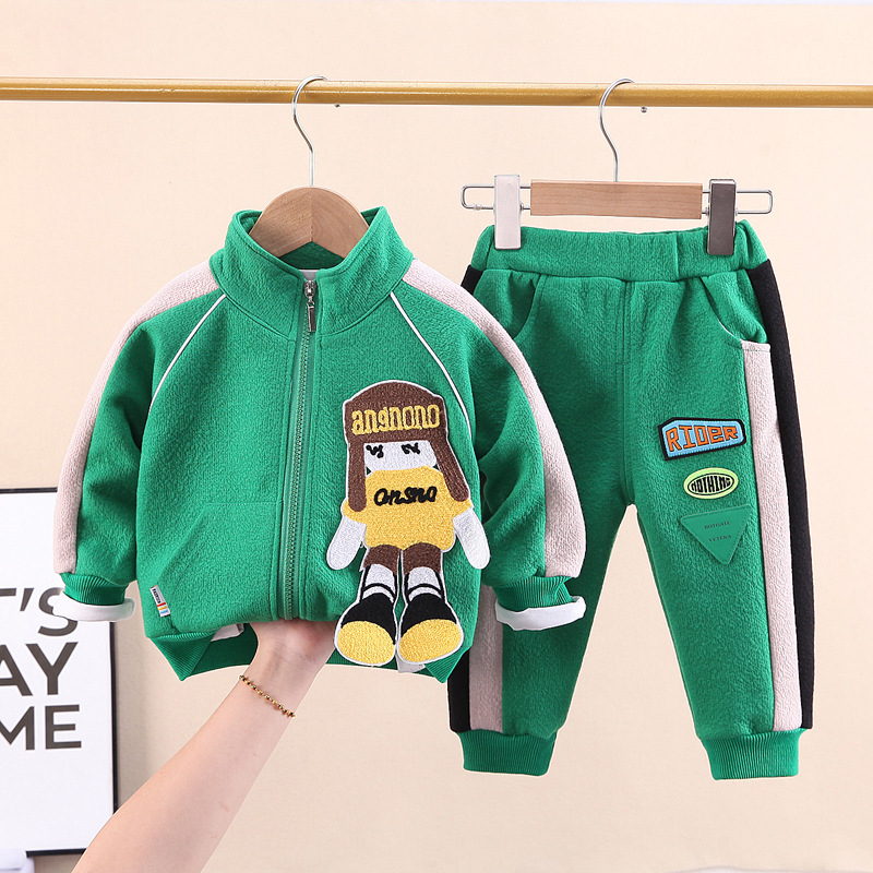 Kinder 2022 Frühling und Jungen Herbst Neue Produkt Cartoon Brief Puppe Gespleißt Baseball Anzug Zwei Stück Set_voghion.com