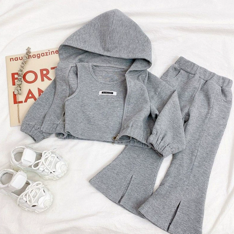 Autumn 3-Piece Girls' Set — Flared Trousers, Hoodie & Tank, Korean‑Western Style
