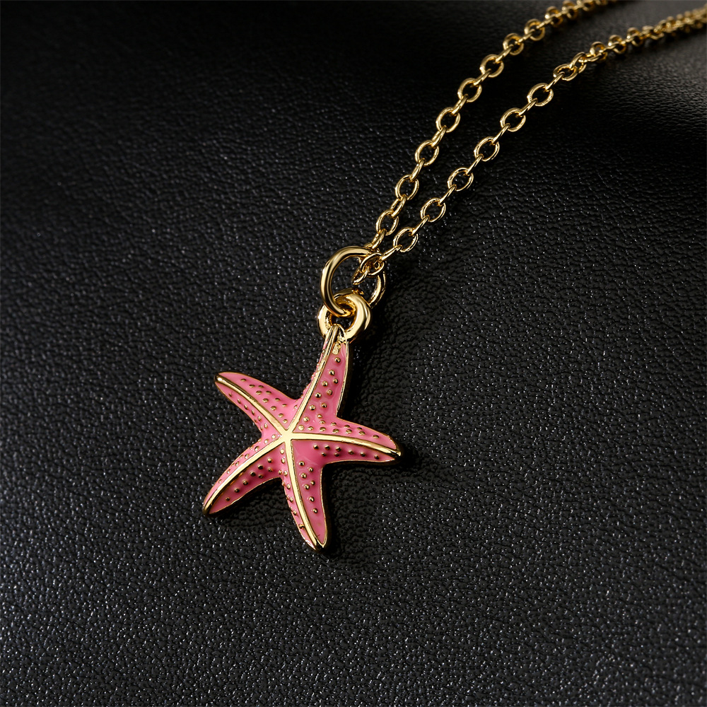 New copper-plated 18K gold starfish pendant womenu0027s necklace