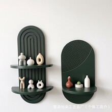 现货实木拱形置物架墙上摆件装饰架木质椭圆形螺旋纹背景墙浮动架