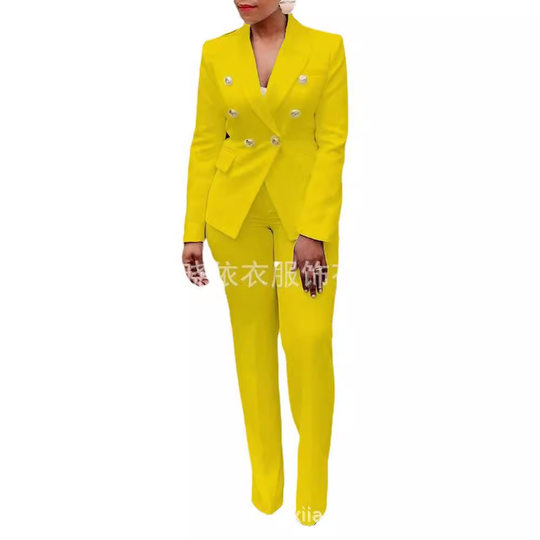 2021 Amazon AliExpress new high waist solid color small suit long sleeve pants suit temperament commuter suit