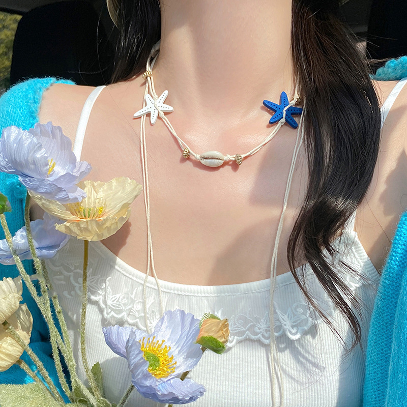 Collar con colgante de cuentas de estrella de color de verano, dulce femenino, pequeña cadena de clavícula fresca, estilo de vacaciones, collar de todo fósforo de nicho