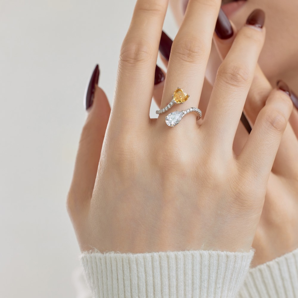 Women's Gender 925 Sterling Silver High Carbon Diamond Geometric Heart Shape Rings