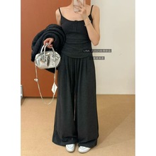 十三行正品2025冬季新款韩版洋气纯色吊带背心+抽绳休闲裤套装女