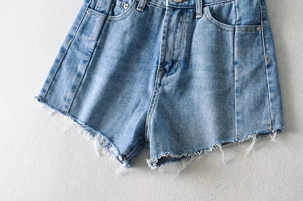 raw edge high waist denim shorts  NSAC23615