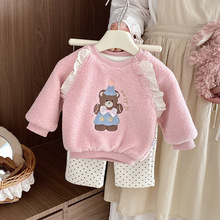 女童套装秋冬款加绒卫衣裤子婴儿衣服冬装分体两件套女宝宝外出服