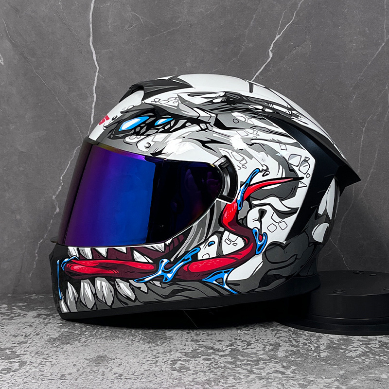 LVS casco de la motocicleta estándar nacional de los hombres y las mujeres del casco completo de doble lente de invierno motocicleta eléctrica Bluetooth cabeza Gris Cuatro Estaciones