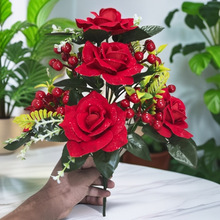 玫瑰仿真花绢花摆件客厅插花ins风轻奢高级感逼真干花假花玫瑰花