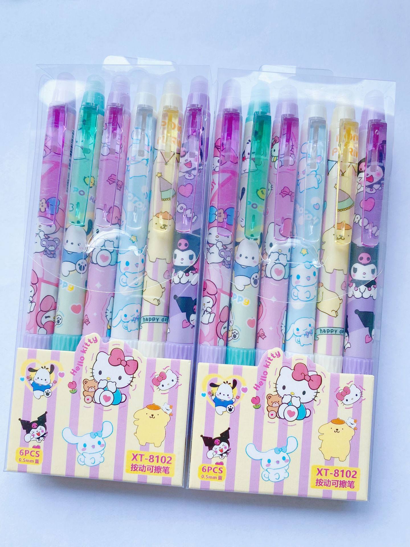 Nuevo lápiz de empuje borrable pluma de gel de dibujos animados de aspecto alto cristal azul Mo fácil de limpiar estudiante de la escuela primaria ST pluma de gel azul borrable