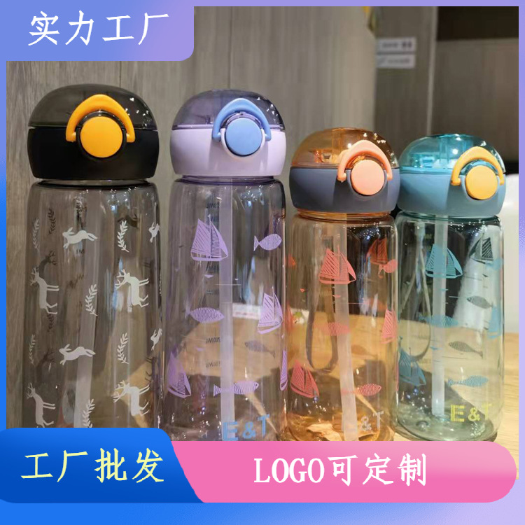 Nueva taza de plástico 580ml taza de agua del estudiante portátil paja rebote cubierta espacio taza deportes al aire libre olla logo impreso