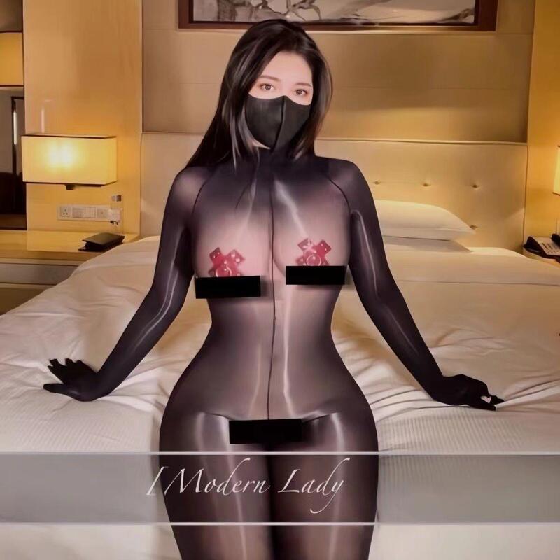 Full-Body Shiny and Silky Horse Oil One-Piece Bodysuit with 1000 Needle-Stitched, Soul-Stirring Glossy High-Neck Tight-Fitting Sheer Bodystocking Full-Body Shiny and Silky Horse Oil One-Piece Bodysuit with 1000 Needle-Stitched, Soul-Stirring Glossy High-Neck Tight-Fitting Sheer Bodystocking