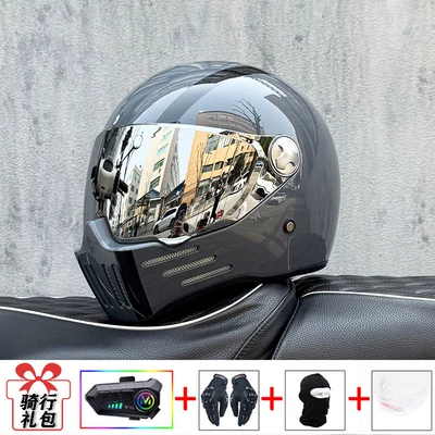 3C Certified Retro Motorcycle Full-Face, Motosiklet kaskı (dəbilqə) - cement-gray-avenue-silver-plated-mirror-delivery-transparent-mirror-y10-soft-wheat-m