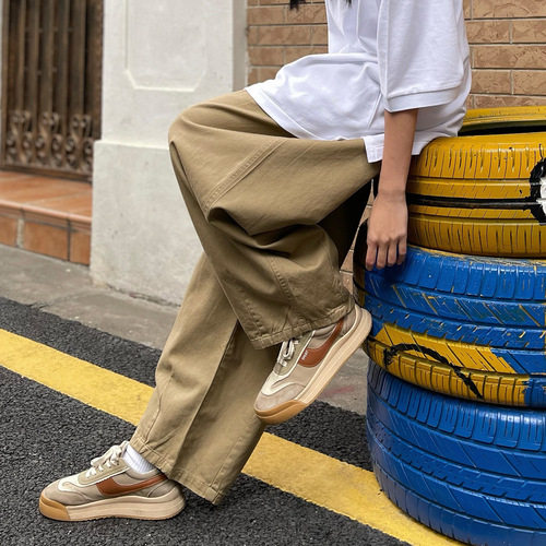 Trendy Instagram Japanese Retro Work Pants for Men, National Trend Straight Leg Loose Wide Leg Pants, Street Style Trendy Brand Casual Long Pants