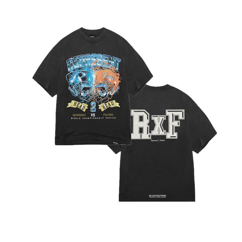 Represrep杜賓犬水洗いして古いアメリカのファッションブランドのヴィンテージのレトロなサメの半袖のtシャツの男をします。|undefined