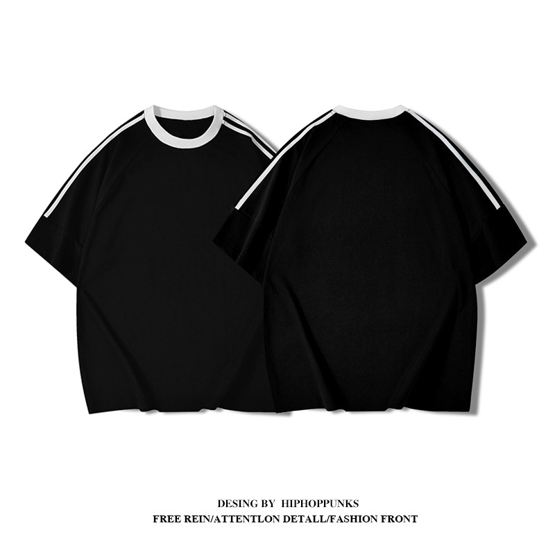 T-shirt uomo in cotone pesante con tre strisce stile estivo_voghion.com