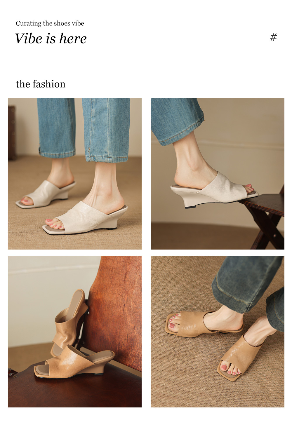 Sandal cao gót nữ mũi hở da cừu siêu mềm, quai ngang, gót xuồng 5 cm, phong cách Pháp — Trà sữa màu, màu trắng ngà chi tiết 1