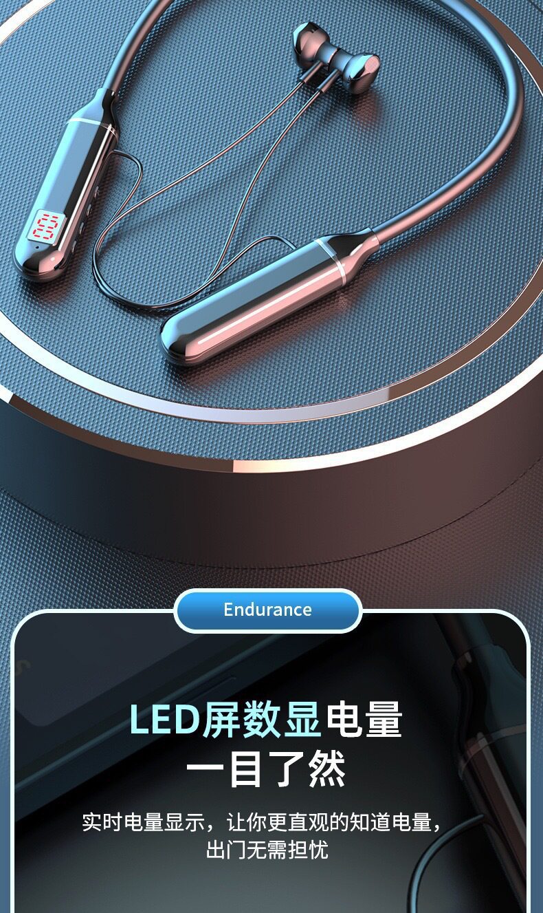 Neckband Bluetooth Earphone with Battery Display, Wireless Neck-Mounted Bluetooth Headset 5.3, Sports Dual-Battery Ultra-Long Standby Earphone