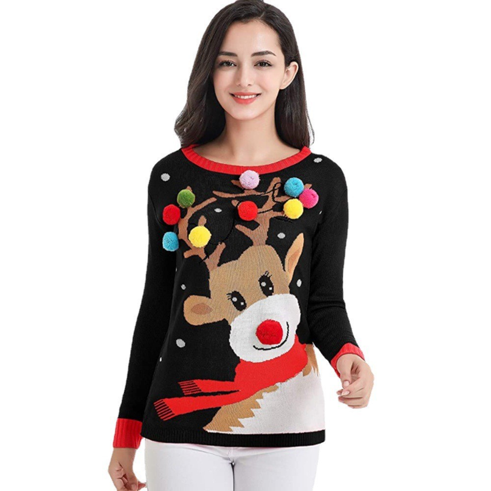 2024 popular UglySweater festival de navidad ChristmasSweater cuello redondo prendas de punto femenino