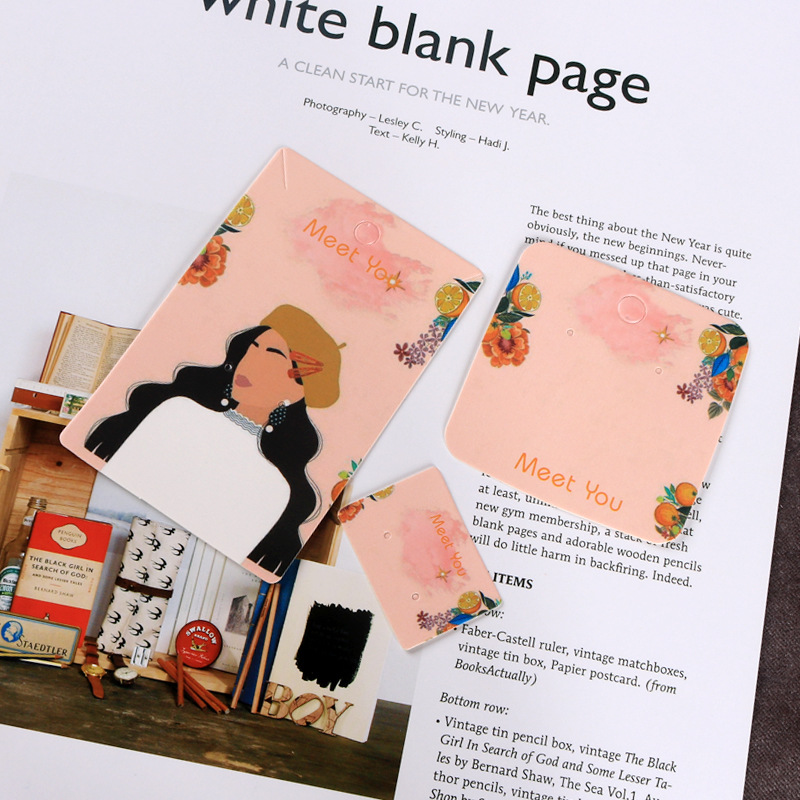 批发韩版DIY耳环展示卡粉底人物项链卡纸挂孔卡纸耳饰项链展示卡