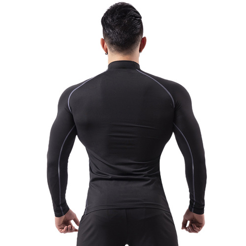 High collar fitness clothing for men in autumn and winter plus velvet warm PRO tights basketball training running base sportswear