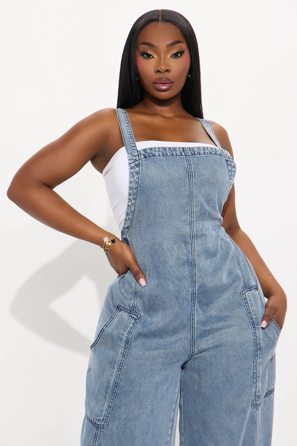 Dam denim jumpsuit med vida ben i amerikansk stil_voghion.com