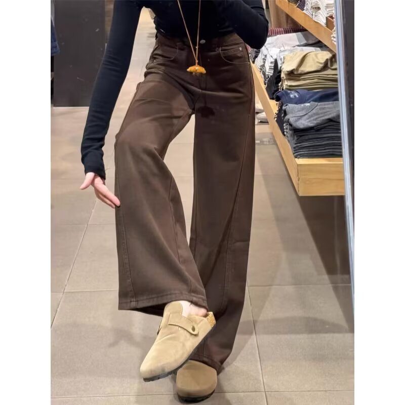 Melard Brown Wide-Leg Jeans for Women, New Design for Petite Figures, Slim-Fit Straight-Leg Pants with a Curved Cut