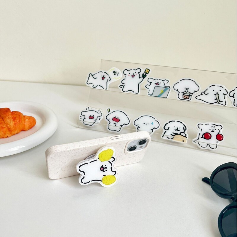 Cartoon Cute Line Puppy Couple Creative Mobile Phone Case Airbag Bracket Lazy People Chasing Drama Artifact Retractable Rotating