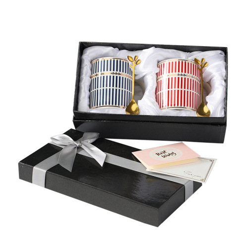 Bone China Practical Gift Ceramic Cup Couple Pair Nordic Style Mug with Spoon Creative Souvenir Cup Wholesale