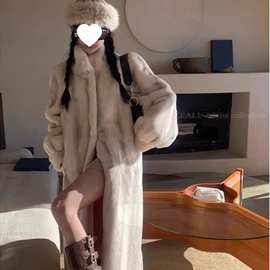 贵妇中长款十字皮草外套貂绒新款枫糖奶水溶仿貂皮大衣