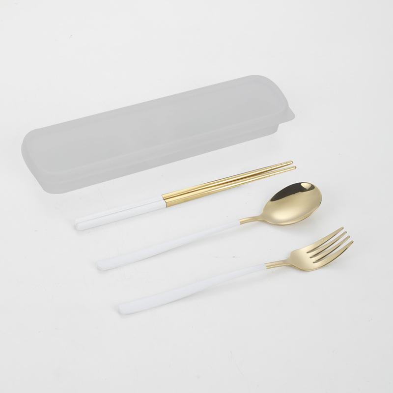304 vajilla de acero inoxidable cuchara coreana tenedor palillos estudiante portátil conjunto de tres piezas traje creativo regalo puede ser logotipo personalizado