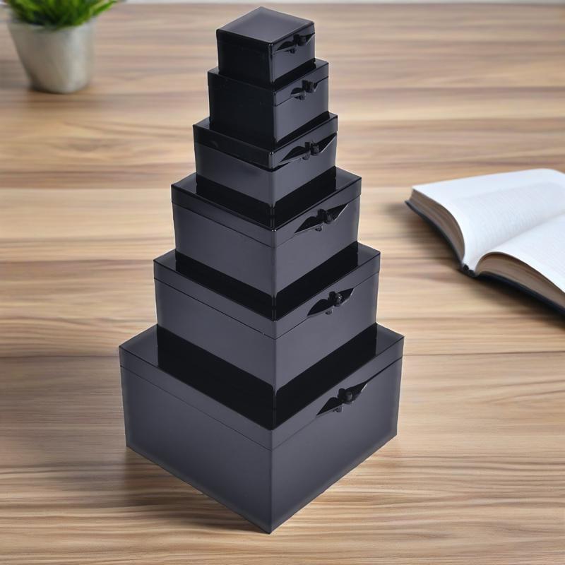 黑色遮光盒正方形PC塑料盒耐摔耐打翻盖收纳盒不透明包装盒