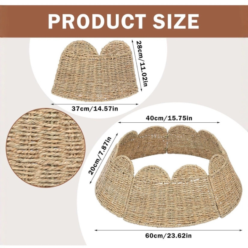 Personalizada falda de Navidad nórdica hecha a mano hierba trenzada desmontable canasta de árbol de árbol decoración de árbol de Navidad