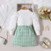 Demi-season jacket, mini-skirt, set, children's clothing, Chanel style, puff sleeves, A-line