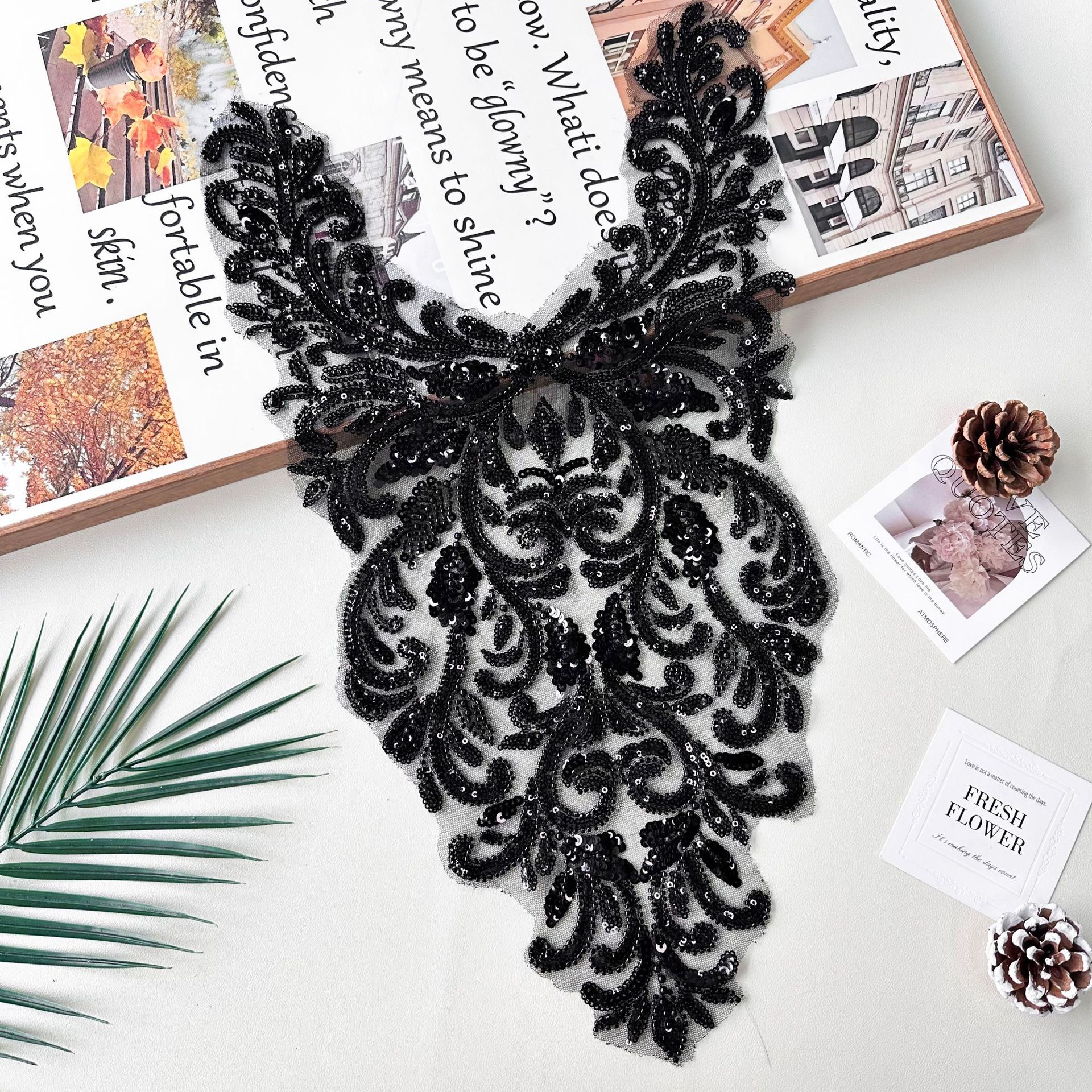 Mayorista negro hermoso encaje collar parches de decoración ropa de baile ropa accesorios bordados piezas de flores image 1