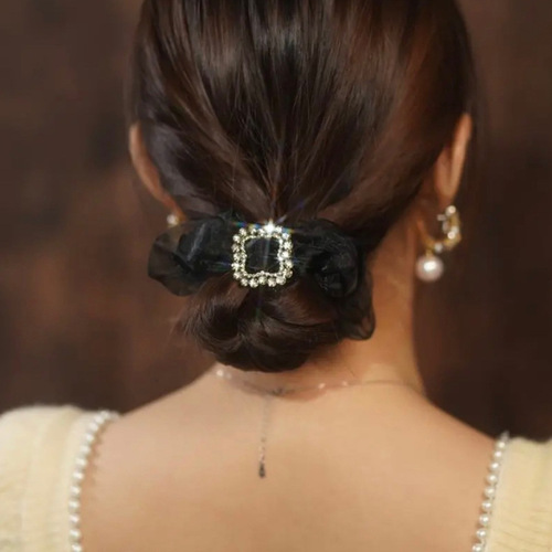 Exquisite rhinestone large intestine hair tie, high-end meatball head rope, temperament hair tie, Platinum Siya jewelry new hair rope