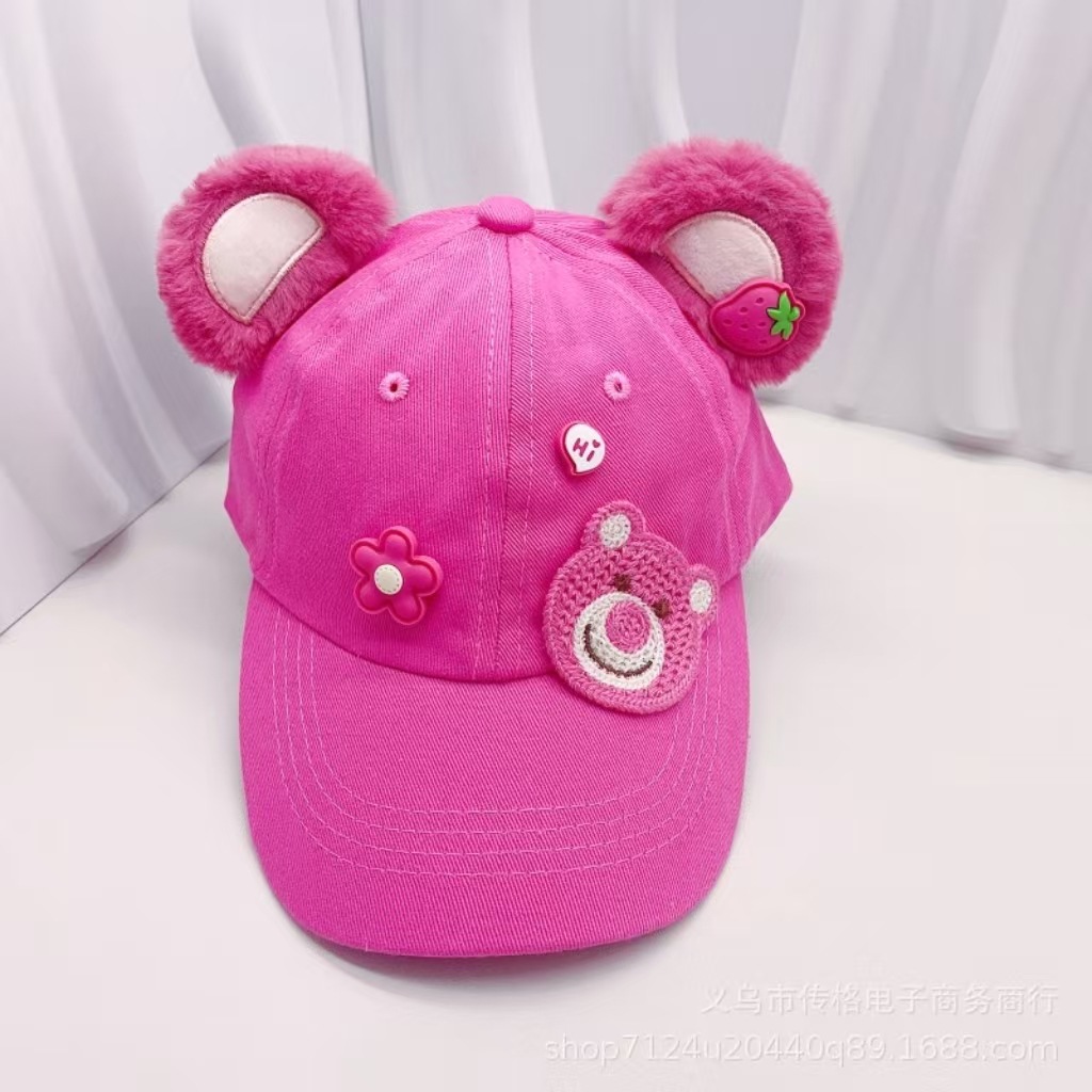 Sombrero de béisbol infantil primavera y otoño osos de fresas lindos rosa dulce bebé gorra de lengua de pato moda coreana DLY image 13