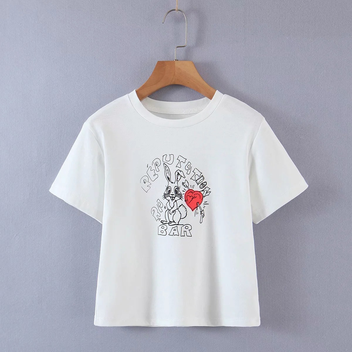 camiseta holgada de manga corta con estampado de conejito NSHS52966