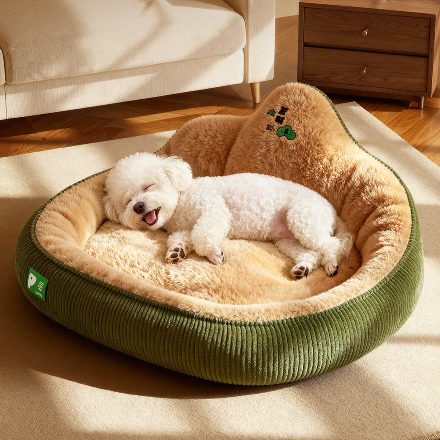 Lit pour animaux de compagnie avec dossier en forme d'arbre à argent, tapis chaud pour chien et chat, style canapé, décoration confortable automne-hiver_voghion.com