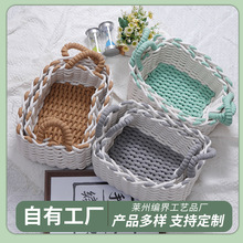 棉绳手工编织收纳篮带把手桌面拼色收纳筐大号杂物玩具零食整理筐