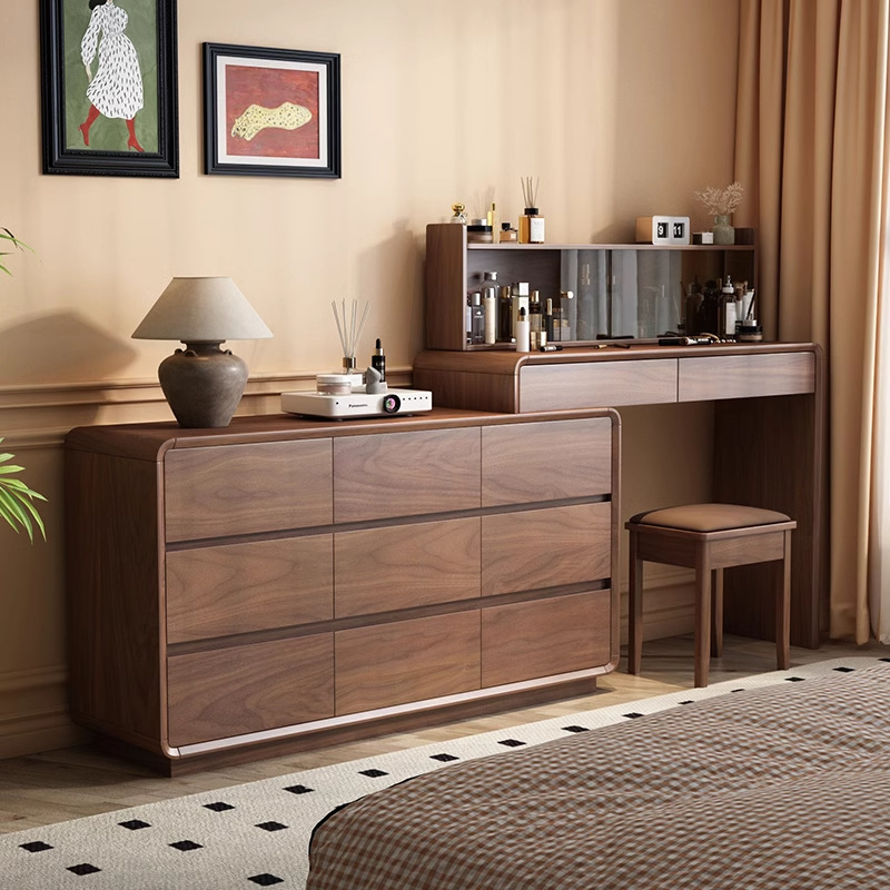 All Solid Wood Dresser and Cupboard Integrated Retractable Modern Simple Bedroom 2025 New Makeup Table Storage Cabinet Makeup Table