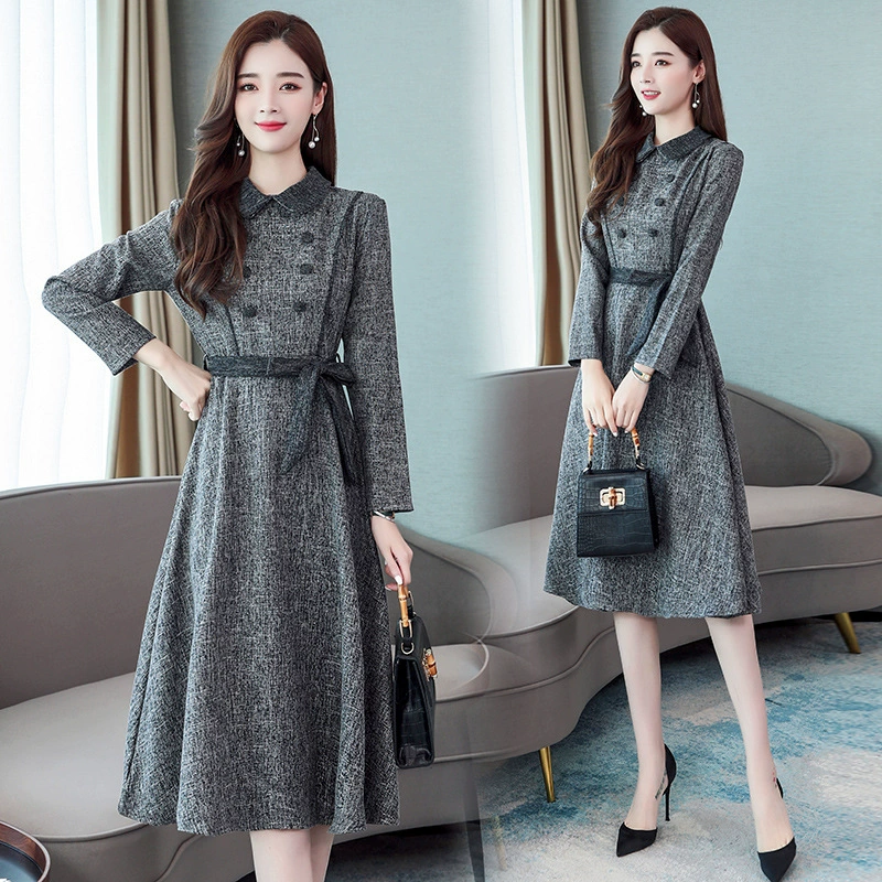 Настоящее фото очень сказочного платья для похудения для женщин, осень 2023, элегантная модная длинная юбка выше колена в маленьком ароматном стиле