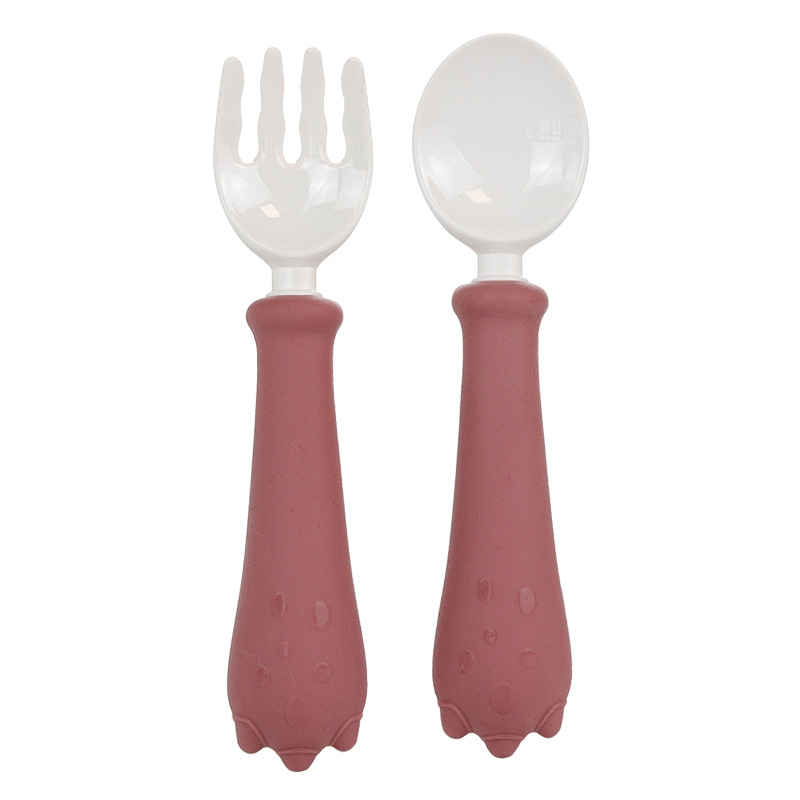 공룡 PPSU 긴 손잡이 포크 숟가락-로즈 레드