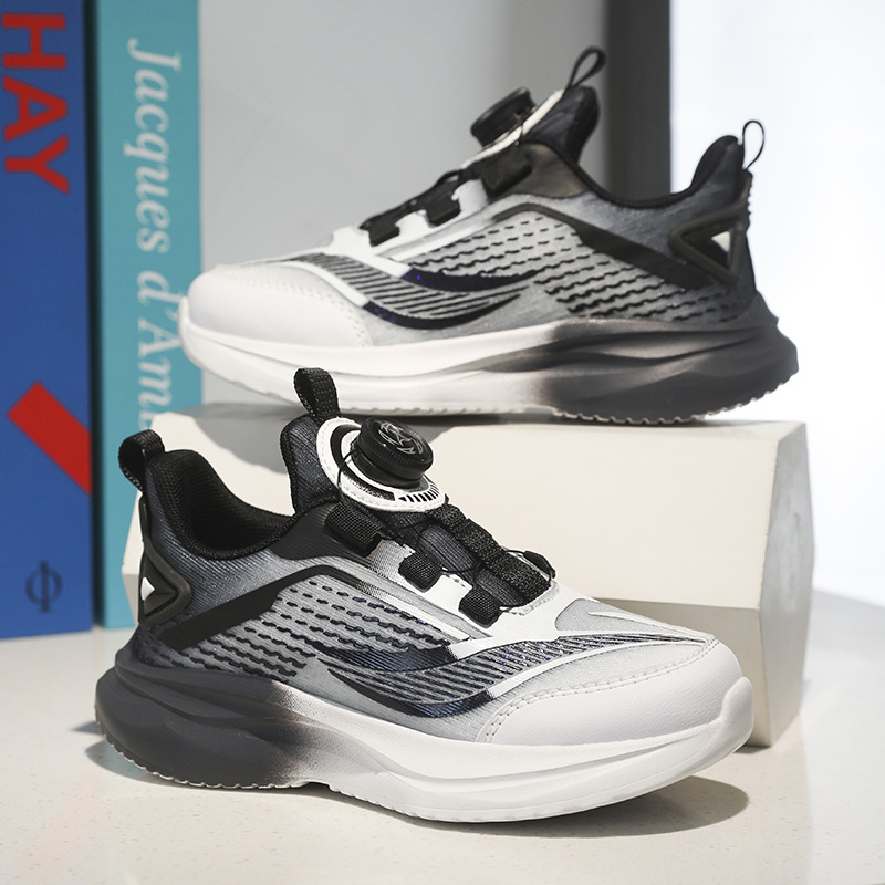 Zapatillas transpirables de malla para niños Zapatillas de baloncesto con hebilla giratoria 2025 Primavera y otoño Zapatillas para correr para niñas ligeras para niños grandes