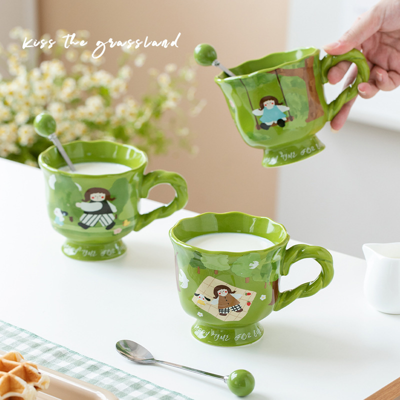 Art retro encantador taza de marca de taza de agua de niñas taza de café doméstica taza de cerámica de oficina taza de desayuno exquisita