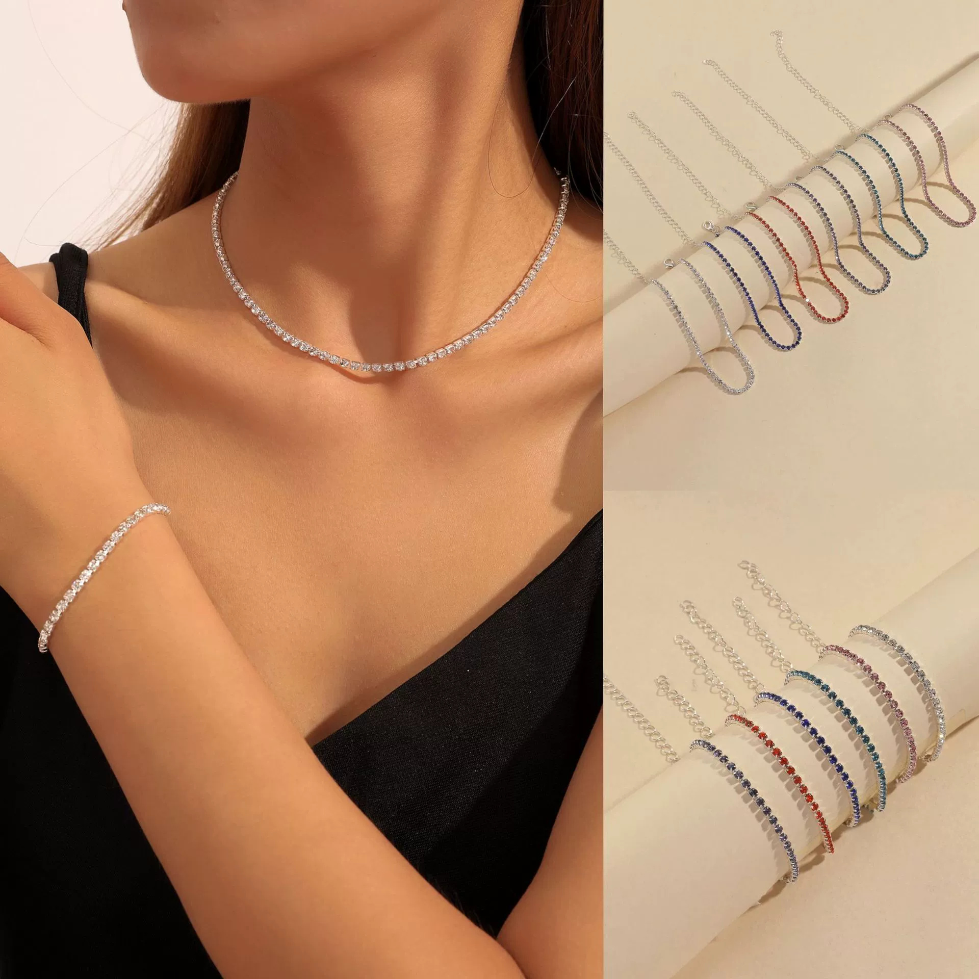 Простые цветные стразы ключицы браслет женский 2 комплекта модных трансграничных продаж элегантные аксессуары