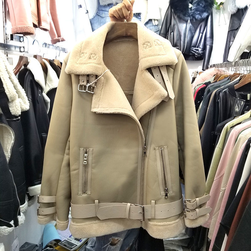 양고기 양모 기모 두꺼운 모피 원피스 가죽 자켓 모조 겨울 느슨한 한국 스타일 새로운 느슨한 곰 옷 커플 옷